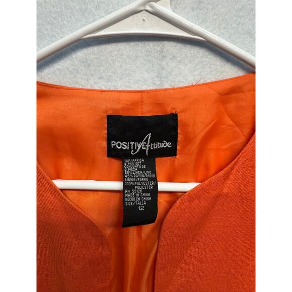 Orange Open-Front Cropped Blazer Size 12 Positive Attitude Womens Jacket - Picture 2 of 10